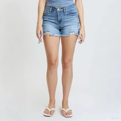 Women's Mid Rise Skinny Shorts Medium Blue Denim Shorts