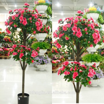 130cm 15 branches Wholesales artificial flowering tree China artificial silk azalea tree for home wedding Decoration