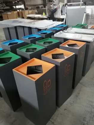 Triple Blue Green Orange Painting Dustbin Trash Can