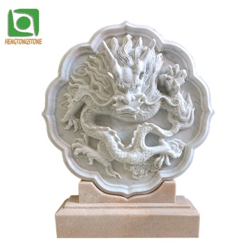 Chinese Style White Marble Dragon Wall Relief for Home Office Decoration