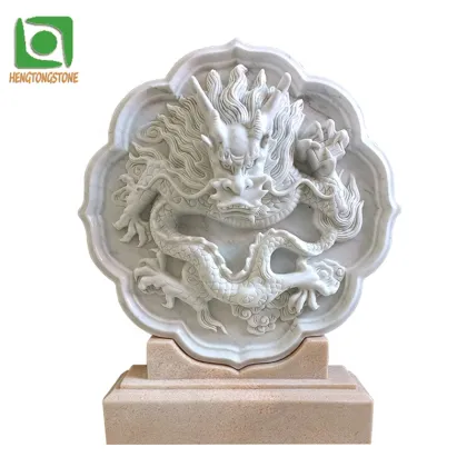 Chinese Style White Marble Dragon Wall Relief for Home Office Decoration