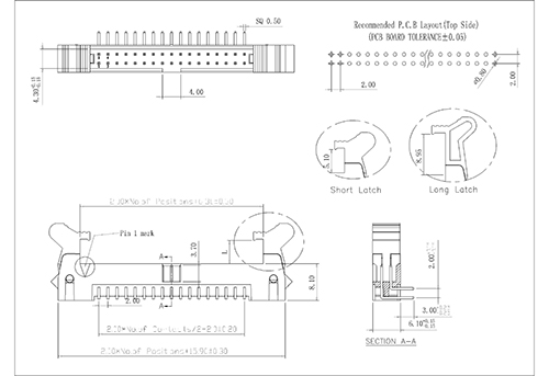 2.0mmx2.0mm Dual Row Ejector Header Connector Right Angel 90°