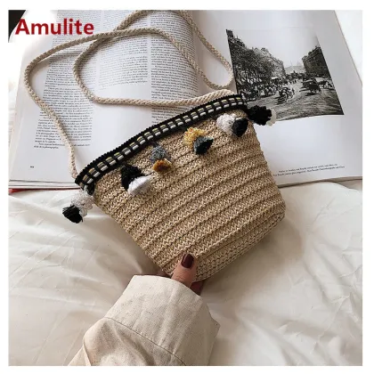 Children Small Beach Shoulder Straw Bag