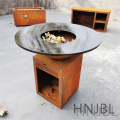 Corten Metal Fire Pit With BBQ Grill