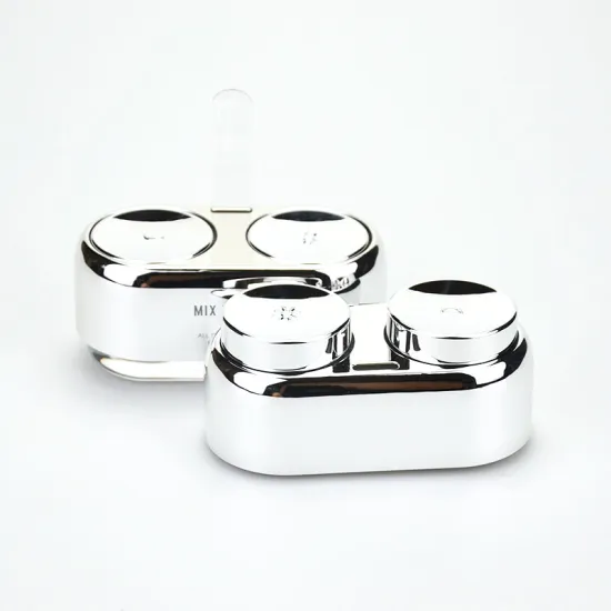 eco friendly material empty 12g 24g silver dual chamber cosmetic eye cream jar with spoon