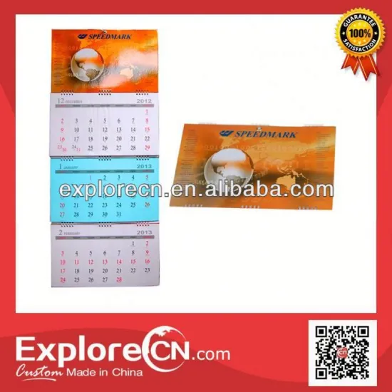 Folding 3 month ,paper wall calendar printing, printing