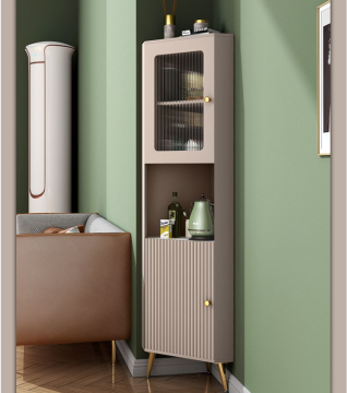 Red Wine Integrated Standing Cabinet with Corner Shelves for Living Room