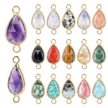 Gemstone Faceted Teardrop Pendant Natural Stone Faceted 9x21MM Teardrop Connector Wrapped Gold for Making Jewelry