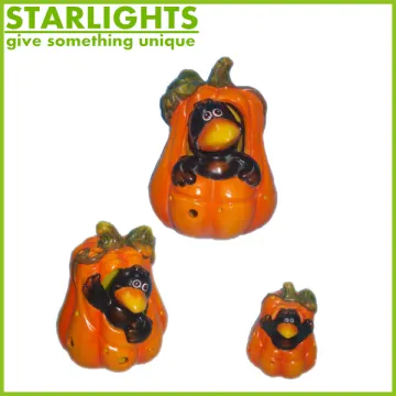 Harvest decoration ceramic pumpkin with metal leaves