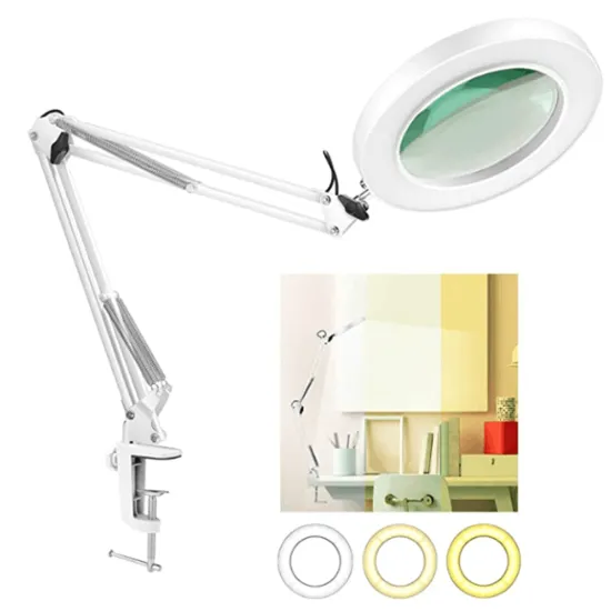 2021 Best Selling Table Desk Clamp Mount Magnifying Lamp with LED and Glass Lens