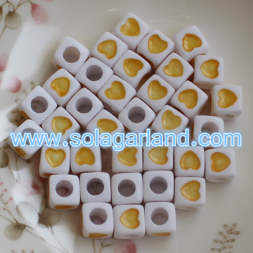 7MM Rainbow Heart Cube Beads Spacer Loose Beads Jewelry Making