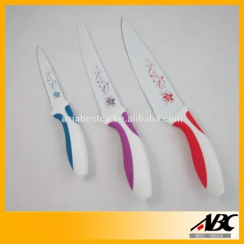 Soft Grip Handle Flower Pattern 3pcs Non-Stick Knife Sets