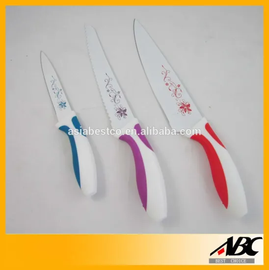 Soft Grip Handle Flower Pattern 3pcs Non-Stick Knife Sets