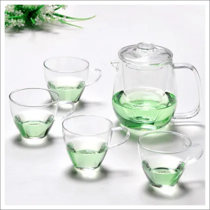 Clear Glass Teapot and Tea Cup Set