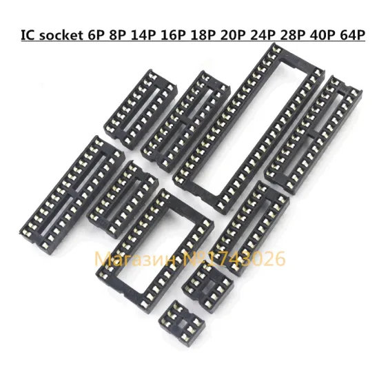 High Quality 64pcs/Lot DIP IC Sockets Adaptor Solder Type Socket Kit Chip Socket IC Socket Base 6,8,14,16,18,20,24,28,40,64