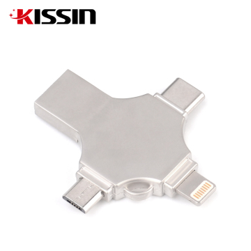 Kissin Custom USB 3.0 + Mobile Interface 64GB Metal Pendrive Wholesale