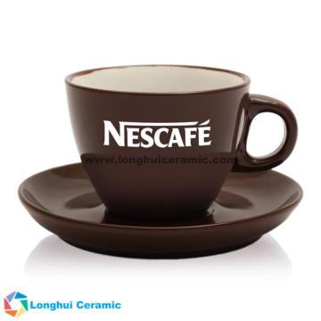 Personalized small two-tone cappuccino ceramic coffee cup&saucer