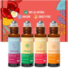 Label Pribadi 100% Set Murni dan Alami dari 4 Roll-On Essential Oil Blends untuk Imunitas Suasana Tidur dan Sakit Kepala
