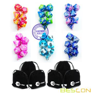 Bescon 6X7 42pcs Polyhedral Dice Set-6 Unique Two-Tone Gemini Polyhedral 7-Die Sets with Pouches for Dungeons and Dragons DND