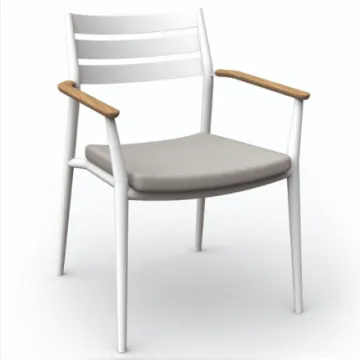 Stylish All-Weather Aluminium Frame and Teak Wood Armrest Outdoor Garden Dining Chair