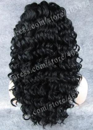 Charming Long Kinky Curly WIg Jet Black Wig Synthetic Lace Front Curly Wig