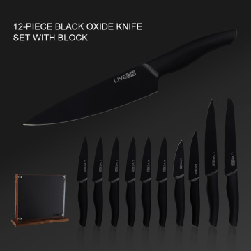 Black Knife Set with Magnetic Wood Block