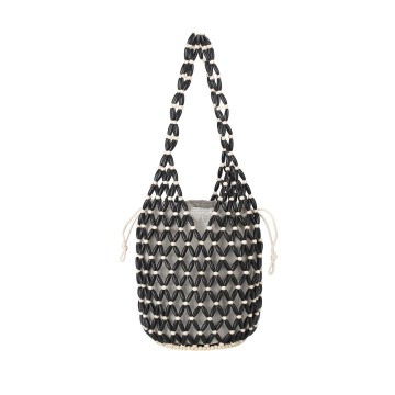 Vintage Wood Bead Knitted Bucket Bag