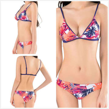 Hot sales woman sexy printed back buckle bikini bra tops and thong