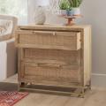 Natural Rattan and Gold Base 3 Drawer Danika Cabinet, Three, Brown