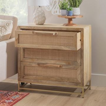 Natural Rattan und Gold Base 3 Schublade Danika Kabinett, drei, braun