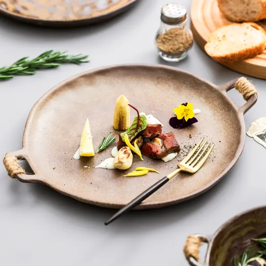 Japanese Style Senior Ceramic Dinner Plates: Creative Bowl, Coarse Pottery, and Steak Dinnerware for Western Table Settings