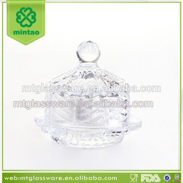 Crystal round transparent glass Butter Dish with Lid