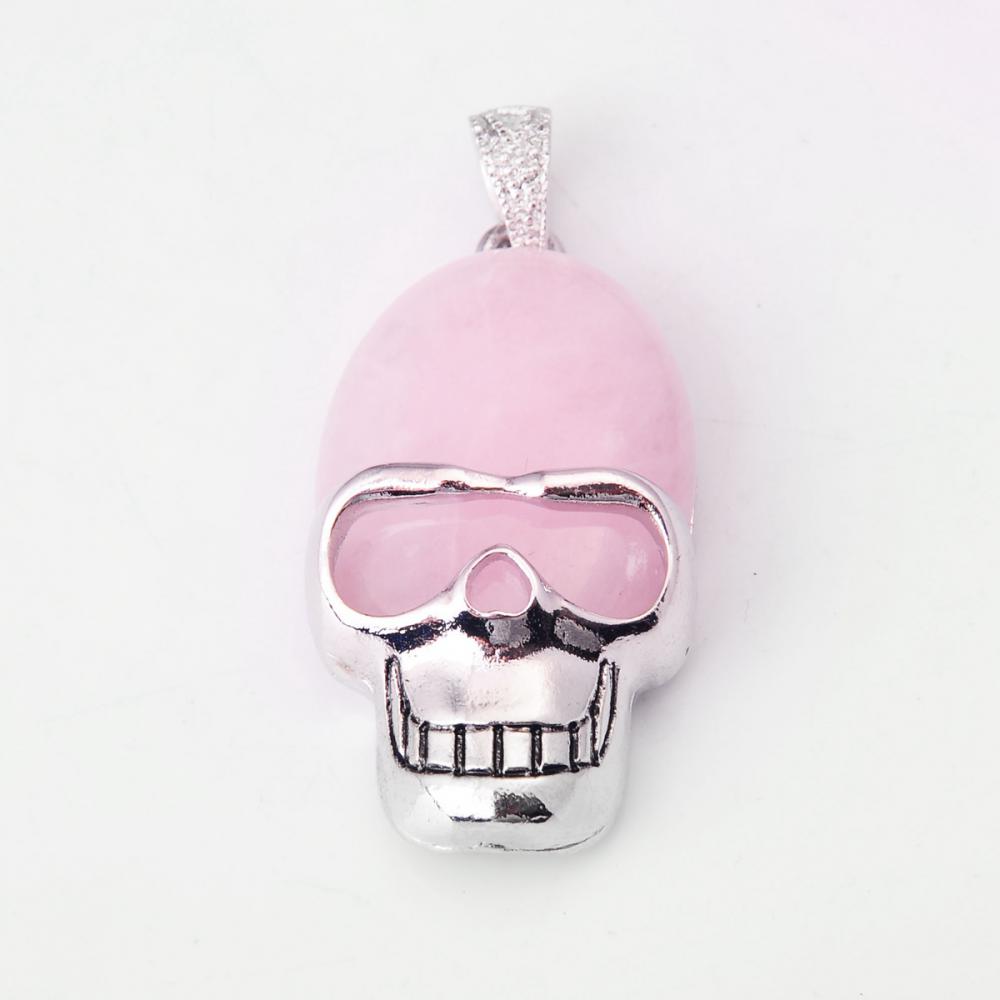 Colgante de aleación de calavera de piedra semi preciosa de cuarzo rosa