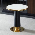 Mesa de café de mármore de luxo moderno com base de ouro