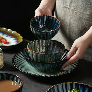 Japanese Style Kiln Retro Misty Green Porcelain Tableware Dinner Set Plate - Wholesale