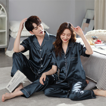 Loungewear Faux Silk Pajamas Set Luxury loungewear faux silk pajamas set for men Factory