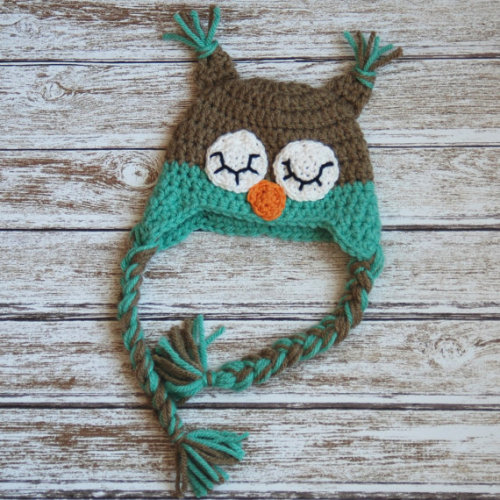 Sleepy owl crochet cotton hat for baby