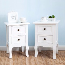 Pair of Wood Bedside Table 2 Drawers Nightstand