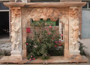Home Decorative Sunset Red Marble Fireplace