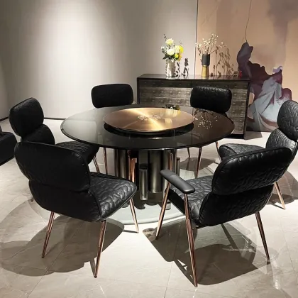 Elegant Golden Stainless Steel Marble Dining Table Set