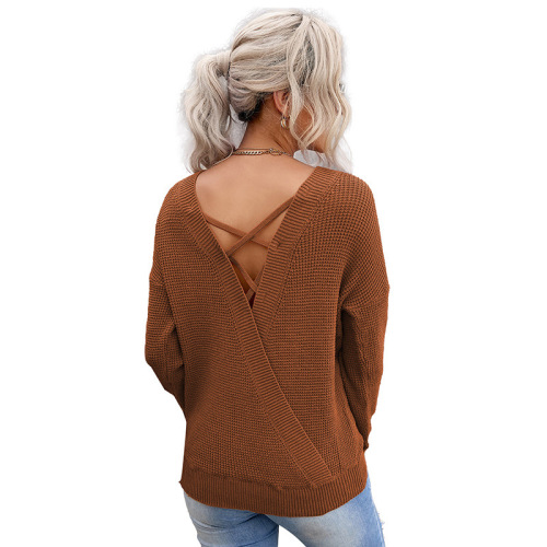 Ladies Sleepwear V Back Sweaters for Women Long Sleeve Pullover Factory