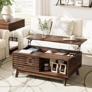 Rectangular Fluted Coffee Table with Lift Top