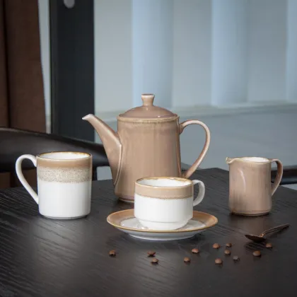 Rustic Porcelain Tea Cup Set with Reactive Glaze Pottery for Afternoon Tea