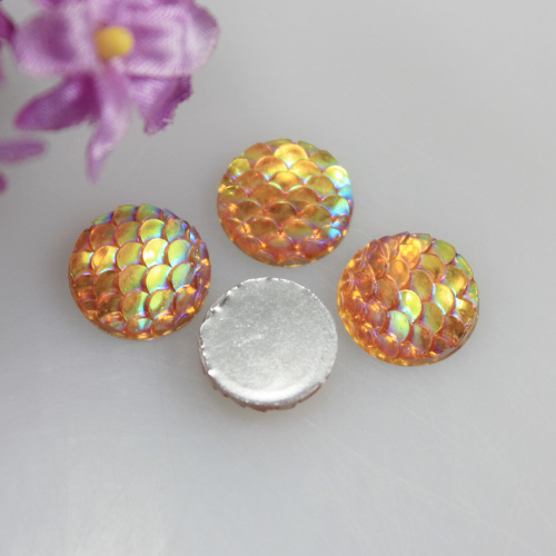 AB Color Fish Scale Iridescent Cabochon Resin Fish Scale Round Cabochon Mermaid Fish Scale 11MM Spacer Mermaid Party