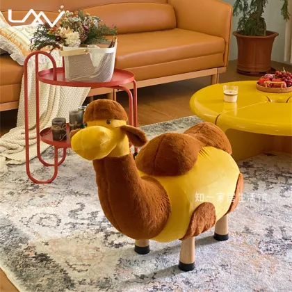 Hot Sale Cartoon Velvet Stool - Child Friendly Camel Animal Shape Ottoman Furniture