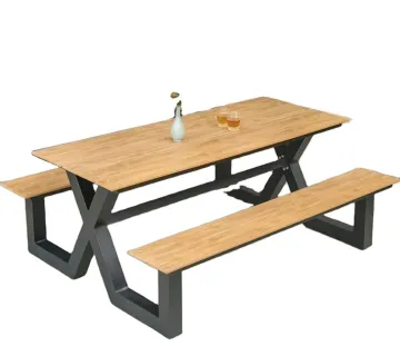 Modern Outdoor Wooden Picnic Table and Bench Patio Furniture Set for Dinning