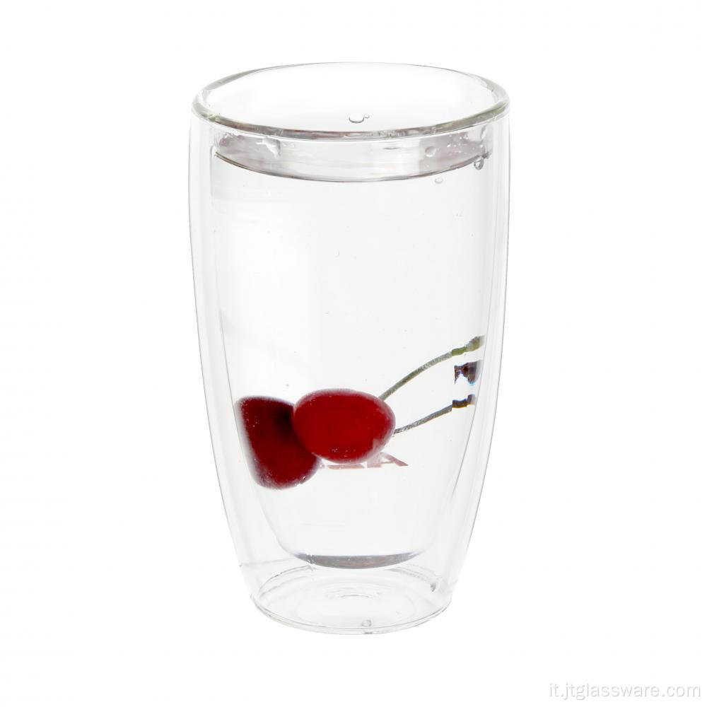 Bicchiere in vetro termico a doppia parete per tazza d&#39;acqua