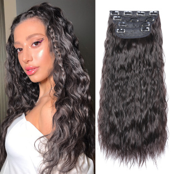 Nouvelle arrivée Soft Fluffy 4pcs / Set 20inch Corn Wave Clip dans une extension de cheveux synthétique Double trame épaisse pour femmes