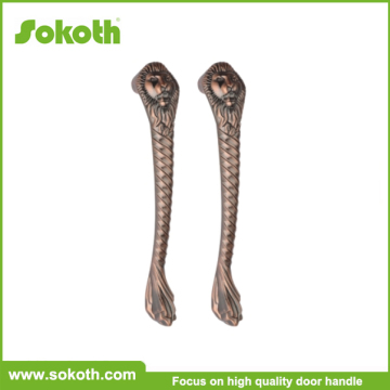 wooden classcial door pull handle with zinc alloy antique brass