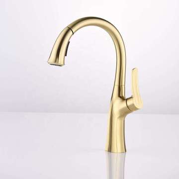 Brass Brushed Gold Pull Down Water Mixer Sprayer Kitchen Sink Faucet